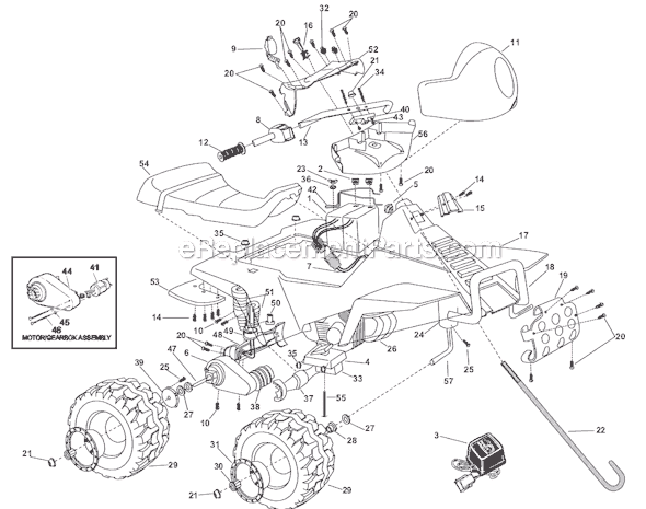 Page A Diagram and Parts List for 74750-9993  Power Wheels Ride-On ATVs